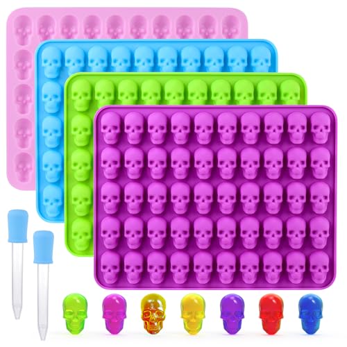 Palksky Skull Gummy Silicone Mold Sugar Chocolate Candy Molds,Skull Silicone Mold for Gummies for Kids,Halloween Jello Molds，(4PCS) - color: 4Pcs Skull Molds
