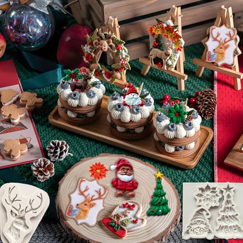 5 Pcs Christmas Silicone Molds, Christmas Tree Holly Leaf Santa Claus Reindeer Fondant Cake Decorating Baking Molds For Xmas Party Holiday Chocolate Candy Cookie Molds Sugarcraft Cupcake Topper