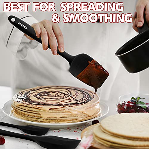 Anaeat 4 Piece Silicone Spatula Set - Seamless One-Pieces Design - Non Stick Rubber Spatulas Kitchen Scraper for Baking, Cooking, Scraping & Mixing, Heat Resistant & BPA Free & Dishwasher Safe (Black) - color: 4 Pcs Spatulas (Black), size: Essential Spatu