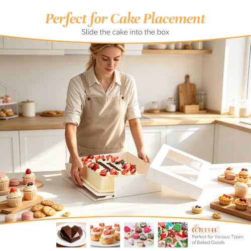 COTOPHER 16x11x4 In Rectangular Cake Boxes, 16pcs Bakery Boxes with Window - color: White, size: 16x11x4inch