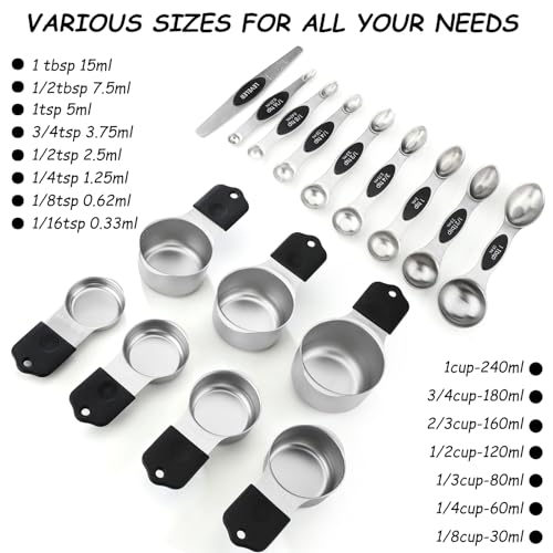 Magnetic Measuring Cup & Spoon Set Stainless Steel 7 Magnetic Measuring Cup - color: Black