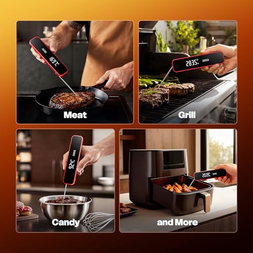 0.3 Sec Instant Read Meat Thermometer Digital for Grilling, Red - color: Red