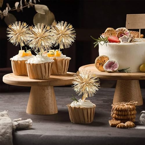 Ephlyn 30Pcs Foil Firework Cupcake Toppers Party Birthday Cake Toppers Supplies Sparkle Tinsel Cocktail Fruit Toothpick for Birthday Wedding Graduation Party Supplies Gold - color: Gold, style: Style 1