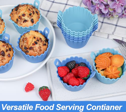 Koluti Nonstick Silicone Muffin Baking Cups Pack of 8, Reusable Cupcake Molds with Double Handle, BPA Free, Small Round Air Fryer Cupcakes Liner, 2 Colors - size: Large Size Round-2Colors-8Set