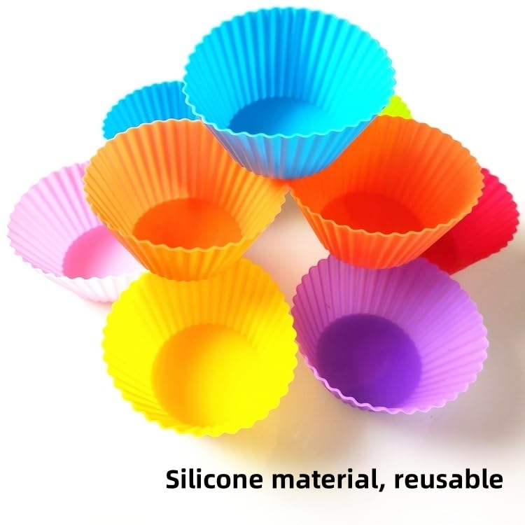 12 Pack Reusable Silicone Baking Cups Set(2.8" Lx1.4" H), Non-stick Muffin Liners, Easy To Clean & Heat-resistant Muffin Molds for Party Birthday Halloween Christmas(Multicolor)