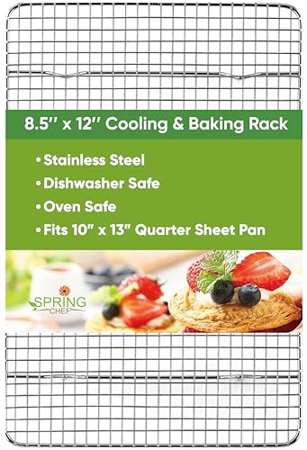 Spring Chef 8.5" x 12" Stainless Steel Cooling Rack for Cooking & Baking - size: 8.5"x12", style: 1 Pack