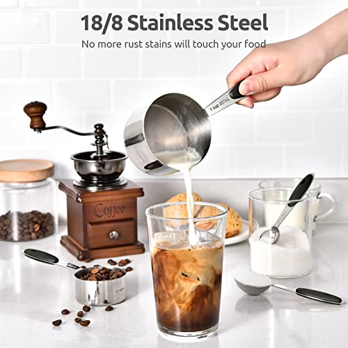 U-Taste Measuring Cups Spoons Set, 18/8 Stainless Steel, 12Pcs, Black - color: Black