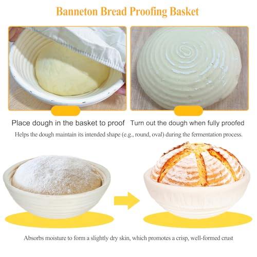 Banneton Bread Proofing Basket Set with Liners,9 Inch Round & 10 Inch Oval Sourdough Baking Kit for Professional & Home Use