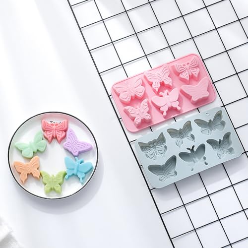 2 PACK 6 Design Butterfly Shaped Silicone Molds, 3D Butterfly Themed Baking Mould Tray DIY Baking Tool for Chocolate Cake Dessert Candy Mousse Pastry Candy Polymer