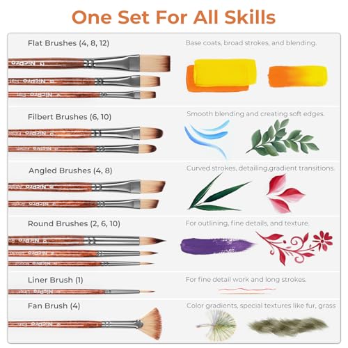 Nicpro 12pcs Paint Brush Set,Craft Paint Brushes for Acrylic & Oil Painting - color: Reddish Brown