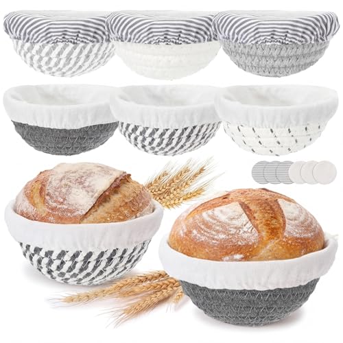 6 Set Mini Banneton Basket for Sourdough Bread Proofing, Blue Gray - color: Blue Gray, size: 5.5 x 2.36 Inches