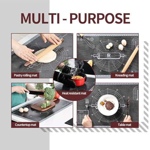 Silicone Pastry Mat Extra Large with Measurements 26''x16'' for Reusable,Non-slip Silicone Baking Mat, Counter, Dough Rolling, Oven Liner,Fondant/Pie Crust (Translucent_Grey, 16''W x 26''L) - color: Translucent _Grey