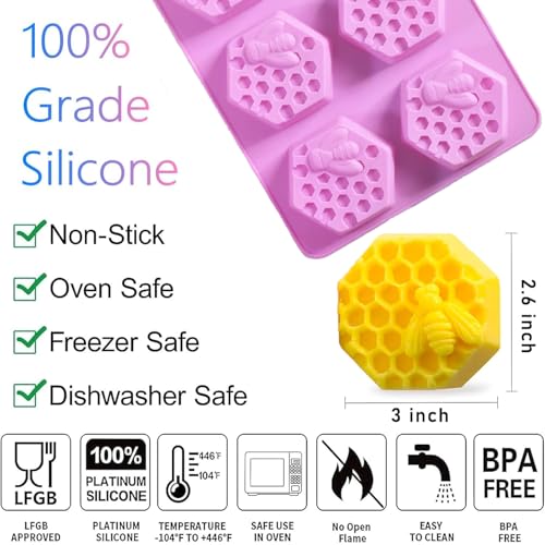 Bee Silicone Molds 2Pcs Honeycomb Silicone Mold Beehive Shape 6 Cavities Molds Set for Homemade Soap Making, DIY Jello, Bath Bomb, Beeswax Candle, Resin - color: bees