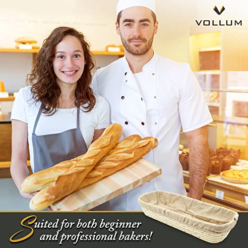 Vollum Bread Proofing Basket with Liner – Sourdough Baguette Brotform - size: 17" x 4" x 2.5"H, style: Rectangular