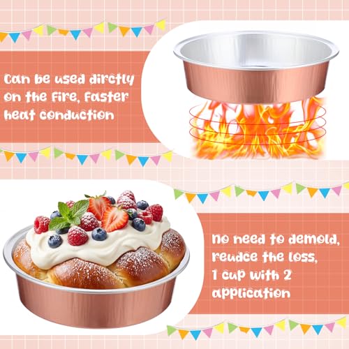 Yinder 8 oz Disposable Creme Brulee Ramekins with Lids, 4 Inch Mini Pie Tins Aluminum Foil Pie Tart Cake Baking Pans Individual Round Containers Oven Safe(Champagne Color,120 Pcs) - color: Champagne Color