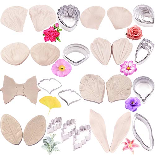 16set Gumpaste Flower Silicone Mold and Stainless Steel Fondant Cutter