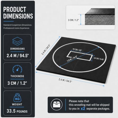 Rollable Wrestling Mat, 1.2" XPE Foam Mats for BJJ Jiu Jitsu & Judo - color: Black, size: 8'x8'