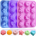Soap Molds Silicone Flower Shapes 3 Packs for Chocolate Gelatina Lotion Bar Candy Ice Cube Jelly Bathbomb, Blossom Rose Baking Tray Molds Unique Heart Star Food Grade Non-stick Homemade DIY BPA free - style: Small Flower 3PCS