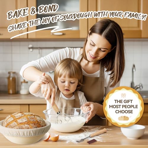 Kikcoin 9" & 10" Banneton Bread Proofing Basket Set, Round Banneton Basket for Sourdough Baking, Baking Supplies with Linen Liner, Bread Lame & Dough Whisk, Sourdough Proofing Tools - size: 9" Round & 10" Round