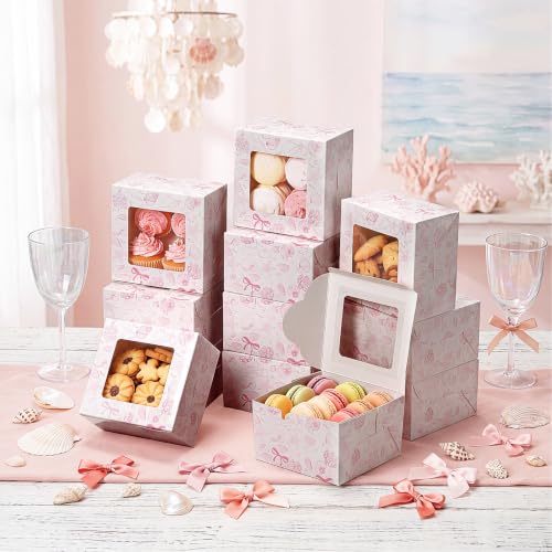50 Pack Pink Seashell Cookie Boxes with Window - color: Pink, size: Seashell