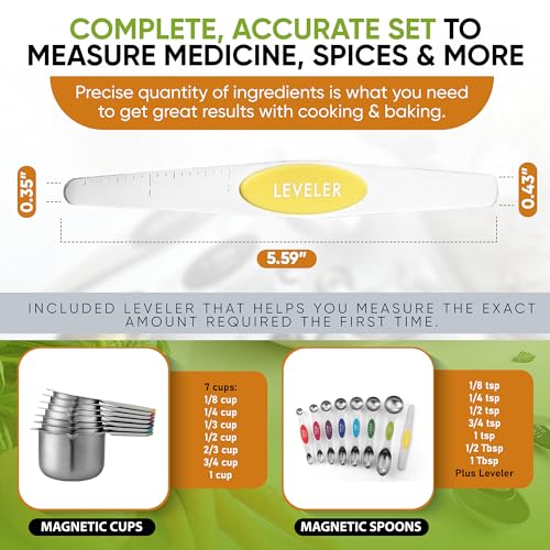 Spring Chef 15 Magnetic Measuring Cups & Spoons Set w/Levelers, Multicolor - color: Multicolor
