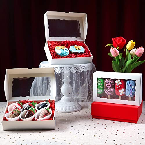 50 PCS 8x5x2 Inch Bakery Boxes with Window for Chocolate Covered Strawberries, Cookies, Cakesickle, Browines, Donut &More - color: White