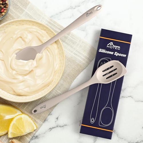 HOTEC 446°F Heat Resistant Silicone Cooking Spoon Spatula, Khaki, 12.5inch - size: 12.5inch Khaki