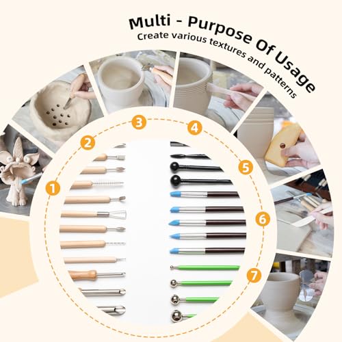 42 PCS Clay Tool, Clay Sculpting Tools Kit, Pottery Tools Can be Used for Stippling, Carving, Molding, and Shaping Clay Crafts, for Beginners, Hobbyists, Artists - color: 42PC-wood