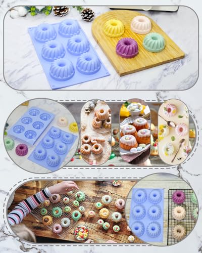 LGQUK Jello Mold, 3pcs Silicone Fluted Tube Cake Pans, 6-Cavity Non Stick Silicone Baking Molds for Cupcake, Donuts,Muffin, Cornbread, Brownie, Jellies (Blue, Fluted Tube) - color: Blue