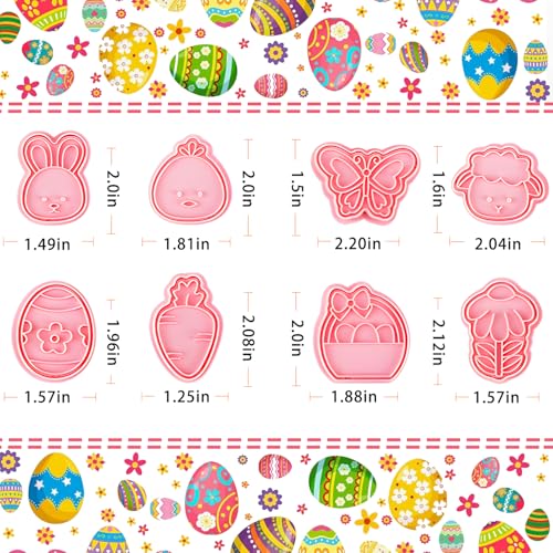 BESEK Easter Cookie Cutters Set: 8 Pcs Embossing Cookie Cutter for Biscuit Fondant Cheese Baking, Easter-Theme patterns - color: Easter B