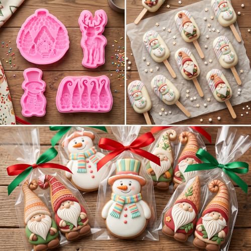 Mujiang Christmas Silicone Molds Snowman Gnome Deer Fondant Mold Set of 4 - color: Style F