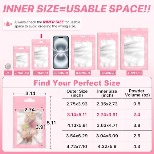 ANZNKU 100Pcs Pink Mylar Bags, Resealable Smell Proof Small Zip Goodie Bag - color: Pink, size: 3.14x5.11 inches