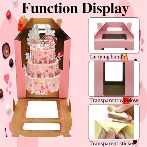 Cake Boxes - 2 Pack Tall Cake Box 12x12x14 Inch, Windows - color: 12X12X14-Red
