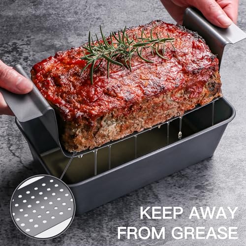 HONGBAKE 4 Pack Meatloaf Pan with Drain Tray, 9 x 5 Inches Loaf Pans with Insert, Nonstick Meat Loaf for Baking, Grey - color: Gray - 4 Pack