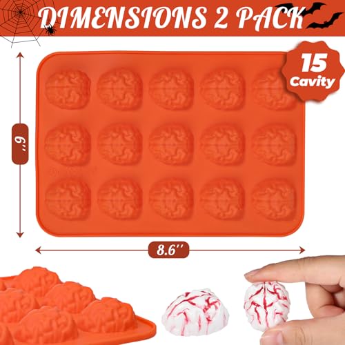 Webake Brain Chocolate Mold, Bite Size Halloween Brain Silicone Molds 15-Cavity for Halloween Plaster, Chocolate, Candy, Jello, Cupcake, Treats, Pack of 2 - style: Brain