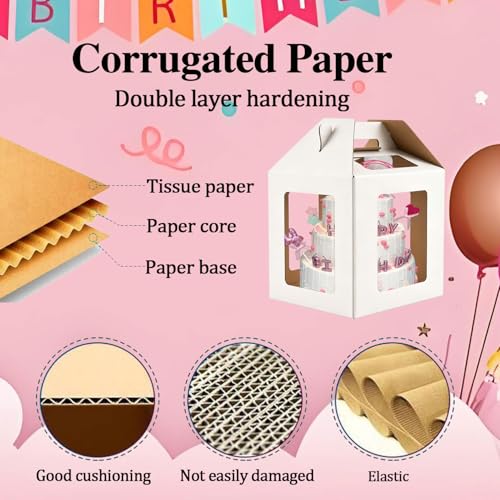 Cake Boxes - 3 Pack Tall Cake Box 12x12x14 Inch, 6 Windows - color: 12X12X14-3 Pack-White