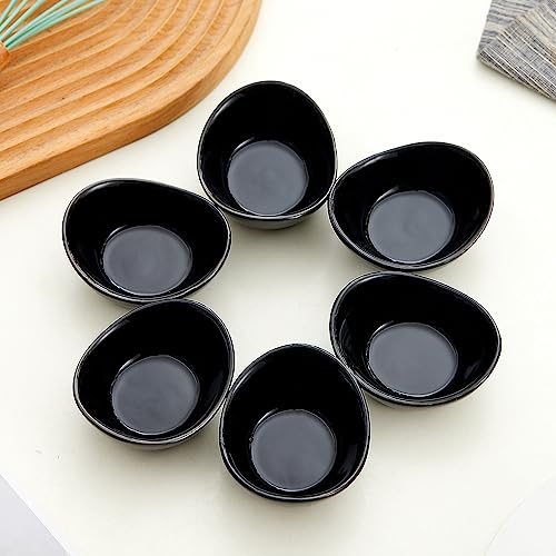 Ceramic Dipping Bowls Set of 6,1.5 Oz Black Dip Pinch Bowl,Soy Sauce Dishes,Mini Bowls for Charcuterie Board Sushi,Tomato Sauce,BBQ and Party Supplies(Black) - color: Black