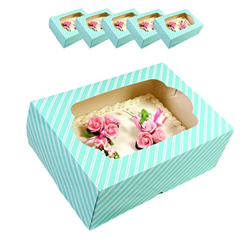 Global Sugar Art 14x10x5 Inch Quarter Sheet Box with Window, Blue, 5-Count - color: Blue Stripe