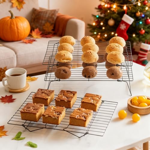 3-Tier Collapsible Cooling Racks, Detachable Wire Cooling Rack Stackable Drying Rack for Cookie Bread Pizza Baking, Fruits, Snacks Perfect for Outdoor Camping - size: 3 Tier