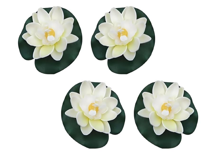 4 Pcs Artificial Floating Foam Lotus Flower with Water Lilys Pad Ornanments,Lifelikes Fake Lotus Flowers for Patio Pond Pool Fish Tank Aquarium Home Garden Special Decoration Outdoor Décor