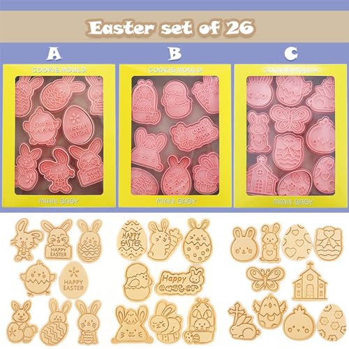 26pcs Easter Cookie Cutters Stamps Biscuit Baking Tools Embossing Cookie Molds … - style: Easter