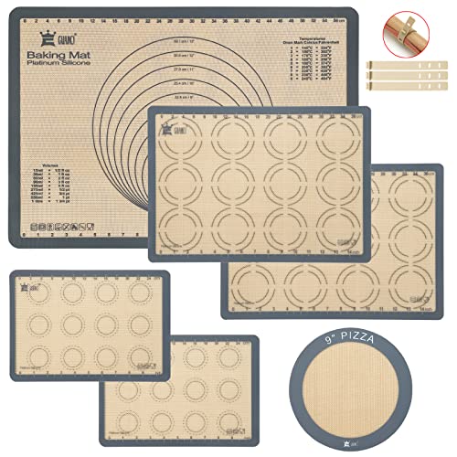 GUANCI Silicone Baking Mat Set of 6, Includes 25"x17.5" Large, 2 Medium 16.5"x11.6", 2 Small 11.75"x8.25", 9" Round, All Mats 0.70mm Thick, Non-Stick Reusable Baking Mats for Pizza, Cookie, Bread - color: H-6Grey