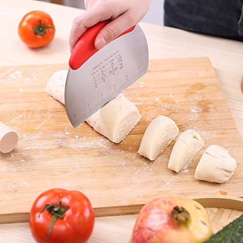 1 pcs Dough Pastry Scraper Chopper/Stainless Steel Dough Scraper Cutter with Ergonomic Rubber Non-Slip Grip/Dough Scraper Cutter/Pro Pastry Pizza Cutter Chopper (Red) - color: Red