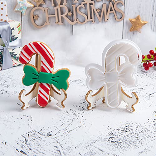 Christmas Candy Cane Cookie Cutter and Embosser Set Detail 4" Baking Mold - color: Candy Cane, size: 4"