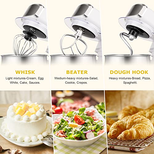 Kitchen in the box Stand Mixer,3.2Qt Mini Electric Food Mixer,6 Speeds Portable Lightweight Kitchen Mixer for Daily Use with Egg Whisk,Dough Hook,Flat Beater (White) - color: White