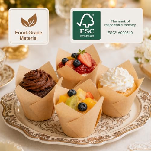 200 Pcs Natural Tulip Cupcake Liners For Baking, Greaseproof Muffin Liners