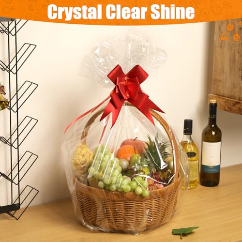 Cellophane Bags For Gift Baskets, 10 Pack 30x40 Inch Clear Gift Bags with Gold Twist Ties – Durable, Tear-Resistant, Crystal Clear Gift Wrap for Fruit Baskets, Holiday, Wedding, Party Presents - color: 30x40 Inch (Pack of 10)