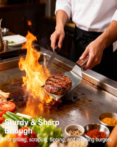 4 Piece Thicker Stainless Steel Full Tang Griddle Spatula Grill Tools