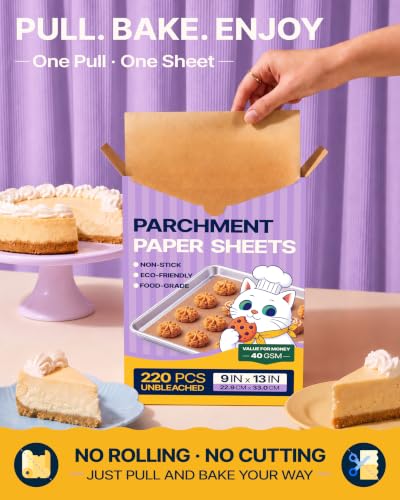 Katbite 9x13 Inch Parchment Paper Sheets 220PCS, Unbleached Non-Stick - size: 9x13 Inch 220pcs