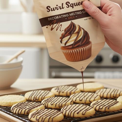 SwirlSqueeze by KIDU Pantry – Microwaveable Drizzle Pouch with 6oz Milk Merckens Melting Wafers – Simply Microwave, Snip, and Drizzle | 3 Pack - size: 6 Ounce (Pack of 3)